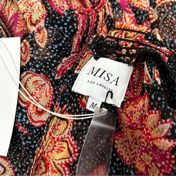 MISA Los Angeles‎ Azura Flutter-Sleeve Floral Midi Dress medium floral pink blue - Picture 13 of 16